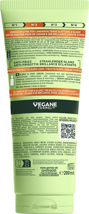 Nährwerte und Zutaten Garnier Fructis Keratin Sleek (200 ml)