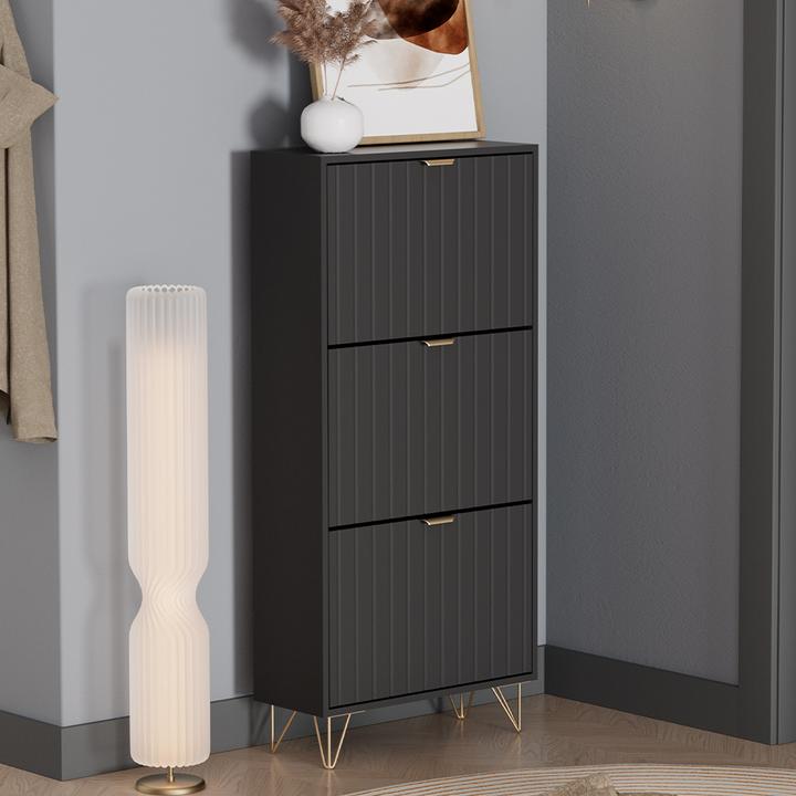 Produktbild Vichy Schuhschrank Helge, Schwarz, 60 x 128.5 cm 3 Fächer