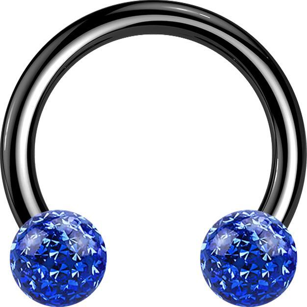 Star Piercing Circular Barbell schwarz mit zwei Kristall Kugeln dunkelblau Epoxy Schutzschicht (Titan G23, ohne Messing)