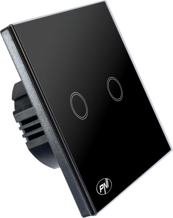 Actual product image PNI SH222 Glass double touch switch, black with LED display, 10 A, 2 x 200 W