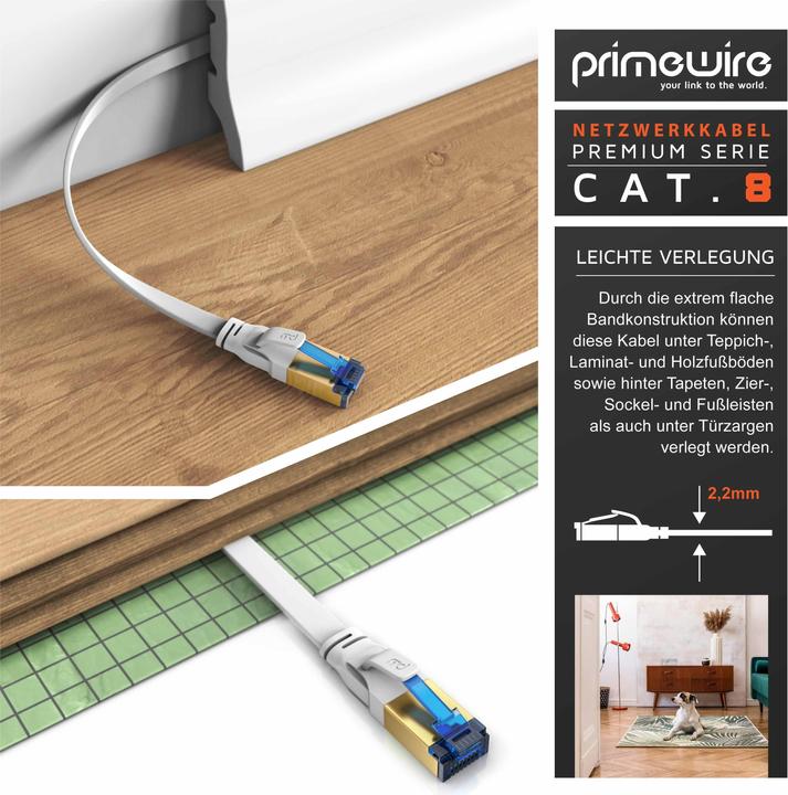 Produktbild Primewire CAT 8.1 Netzwerkkabel Flach - LAN Patchkabel Datenkabel - Flachbandkabel Verlegekabel - Cat 6 Cat 7 (U/FTP, CAT8.1, 5 m)
