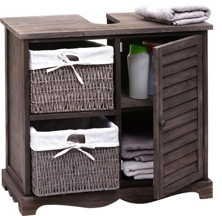 Produktbild Mendler Waschbeckenunterschrank HWC-H20, Holz Korb-Schublade 60x65x31cm - shabby grau-braun (65 x 31 x 60 cm)