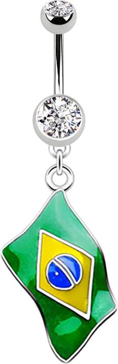 Produktbild Star Piercing Banane silber mit Anhänger Flagge Brasilien (ohne Messing, Chirurgenstahl 316L)