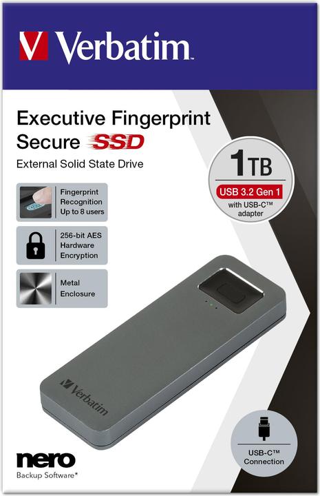 Produktbild Verbatim Fingerprint Secure SSD USB 3.2 Gen 1 USB-C 1TB (1000 GB)