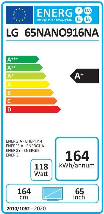 Energy Label LG 65NANO916PA (65", Nano-Cell, 4K, 2020)