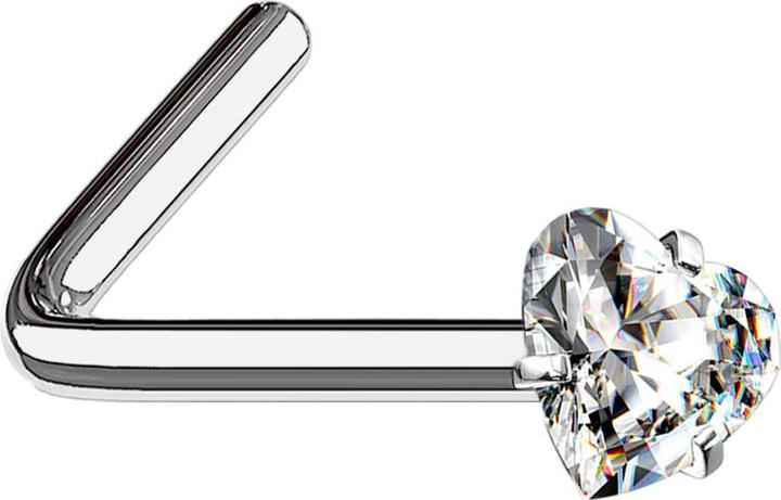 Star Piercing Nasenstecker gewinkelt silber Kristallherz silber gefasst (ohne Messing, Titan G23)