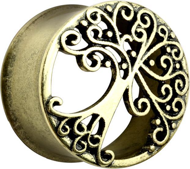 Star Piercing Flared Tunnel mit Baum des Lebens altgold (Messing, Chirurgenstahl 316L)