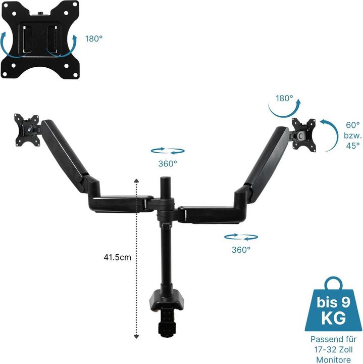 Actual product image Hermex Monitor arm 2 monitors (Table, 32.01")