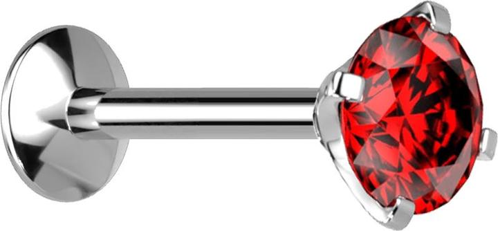 Star Piercing Micro Innengewinde Labret UFO silber mit Kristall rot gefasst (ohne Messing, Titan G23)