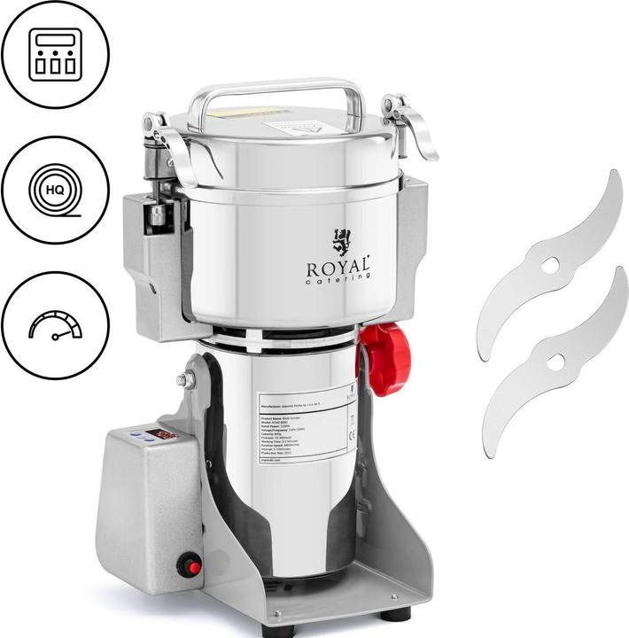 Image du produit Royal Catering Moulin à épices électrique - 800 g - 17 x 9 cm - 2100 W - numérique - (Différentes épices, Herbes aromatiques, Sel marin, Piment, Sel, Poivre)