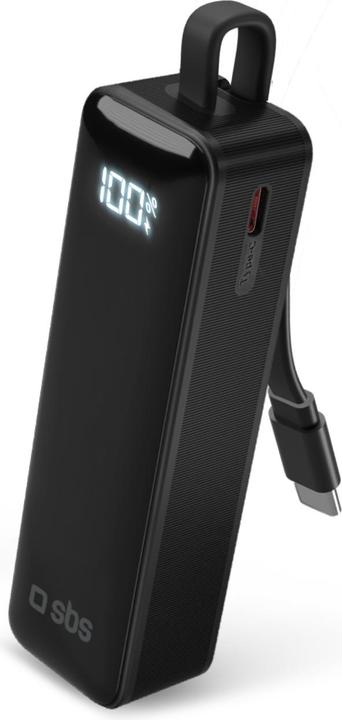 Image du produit SBS Banque d'alimentation de 5000mAh avec câble USB-C et écran intégrés (5000 mAh, 10 W)