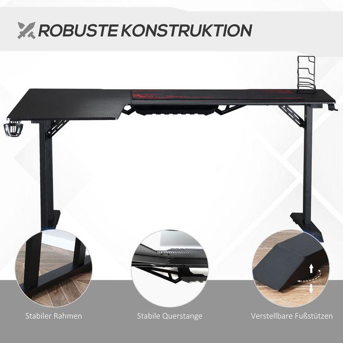 Produktbild Swisshandel24 Gaming Tisch Schreibtisch L-förmige mit Kopfhörerhaken Getränkehalterung MDF Metall Schwarz+Rot 168x