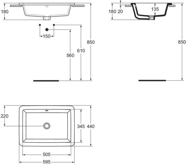 Produktbild Ideal Standard IDS Einsatzwaschtisch STRADA 595x435x170mm weiss (595 mm, 430 mm)