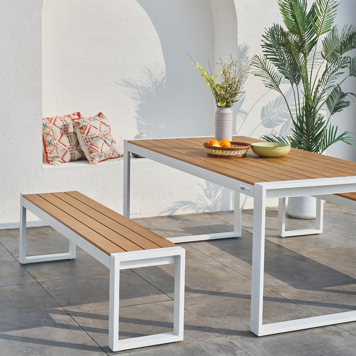 Immagine prodotto Axi Tavolo da giardino Tony con 2 panchine bianco con polipropilene in finitura teak (190 cm)