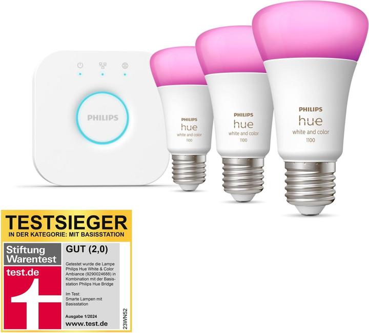 Produktbild Philips Hue Starter-Kit (E27, 11 W, 1055 lm, 3 x, F)