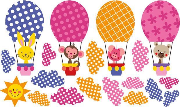 Image du produit Trenddeko Motif - Animaux rigolos dans une montgolfière (set) (80 x 48 cm)