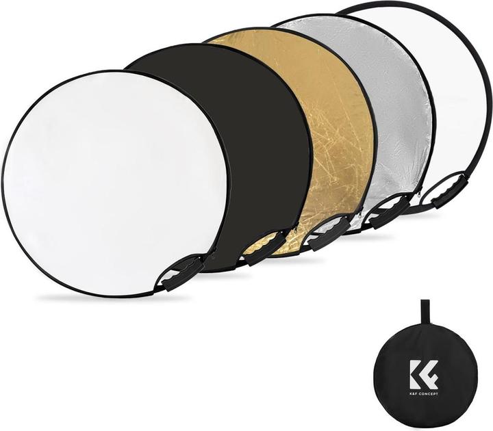 Immagine prodotto K&F Concept Riflettore fotografico circolare 5 in 1 da 107 cm con impugnatura oro argento nero bianco (110 cm)