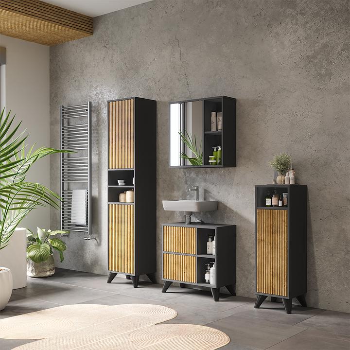 Immagine prodotto Vichy Badmöbel-Set Leano, Anthrazit/Bergeiche, Set 4