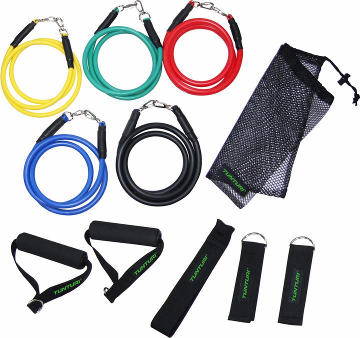 Tunturi Multifunktionales Widerstandsbänder Set - Resistance Band Set (1.20 m, Extra Leicht, Leicht, Mittel, Stark, Extra Stark)