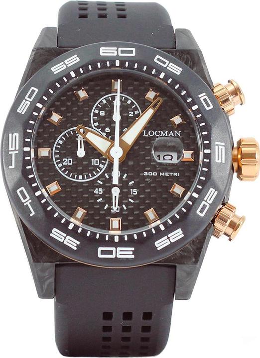 Locman Italy Herrenuhr Stealth Carbon Chronograph schwarz/rosé Ref. 0218 (Chronograph, 46 mm)
