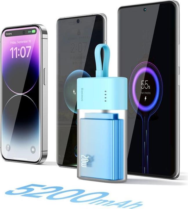 Produktbild Baseus Popsicle 5200mAh 20W Powerbank with Built-in Lightning Cable (+ White Simple USB-C - U (5200 mAh, 20 W, 20 Wh)