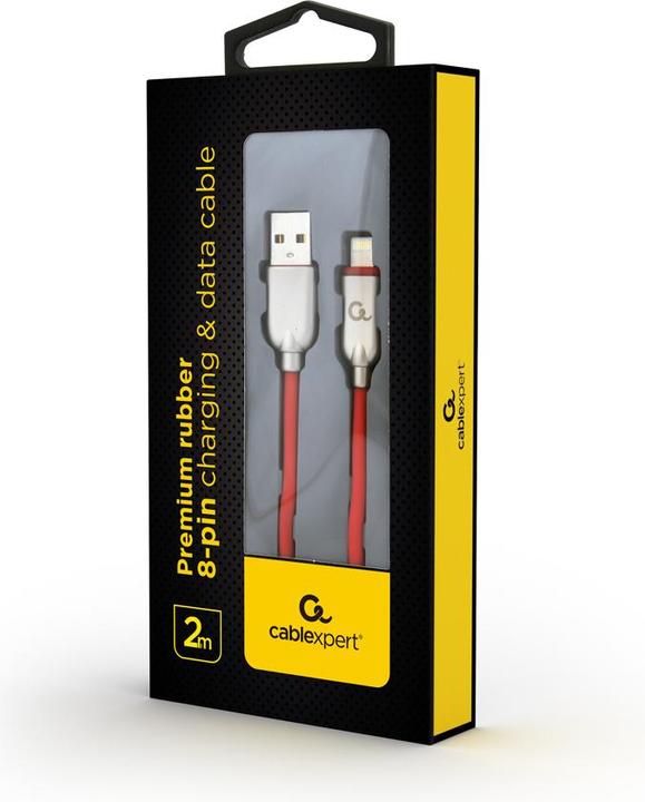 Actual product image Gembird USB 2.0 (AM/8-pin lightning M) 2m oplot gumowy czerwony (2 m, USB 2.0)