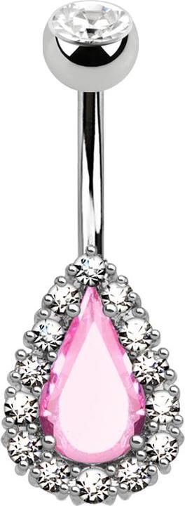 Image du produit Star Piercing Banane argentée goutte de cristal rose entourée de cristaux (Laiton, Acier chirurgical 316L)