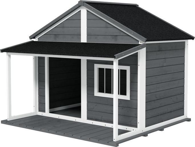 Produktbild Swisshandel24 Hundehütte aus Massivholz Kleintierhaus Hundehaus mit Terrasse Asphaltdach Outdoor wetterfeste Hütte (Hundehütte)