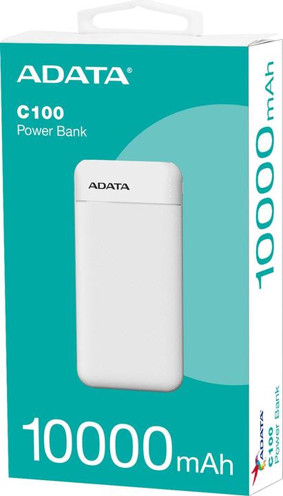 Actual product image Adata POWER BANK USB 10000MAH WHITE/PC100-14WH (10000 mAh, 20 W, 37 Wh)