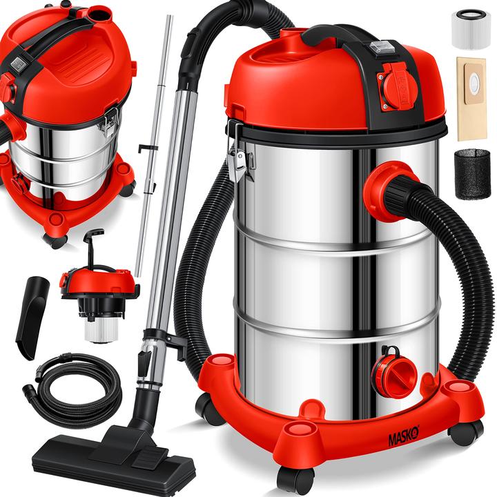 Masko Industriestaubsauger beutellos Rot (Nass-Trockensauger)