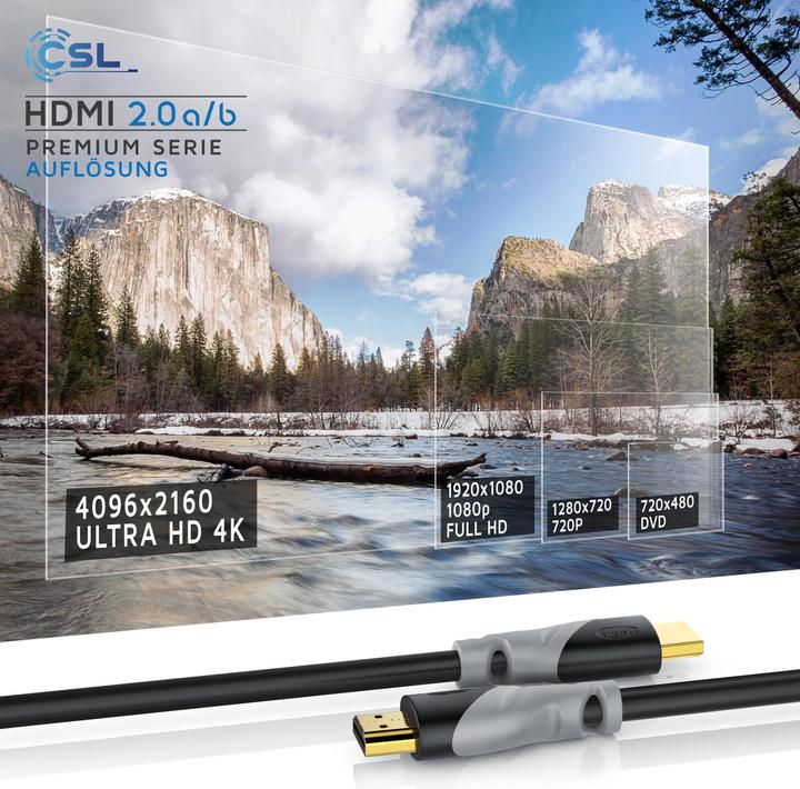 Produktbild CSL HDMI Kabel 2.0b - 4k Ultra HD 2160p - High Speed - 3D Ready - 3 fach geschirmt - HDMI 2.0b 2.0a 2.0 (0.50 m, HDMI)