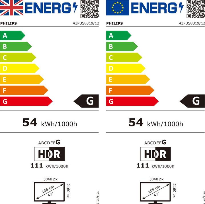 Etichetta energetica Philips 43PUS8319/12 (43", HE43, LCD, 4K)