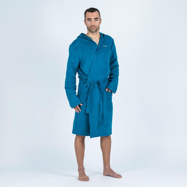 Produktbild Nabaiji Bademantel Herren Kapuze Mikrofaser kompakt - dunkelblau (XS)