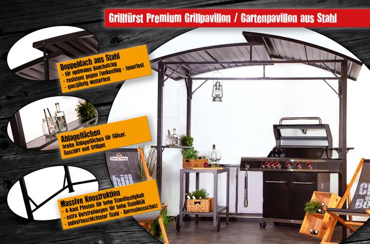 Produktbild Grillfürst Premium Grillpavillon aus Stahl mit wetterfestem Metalldach (248 cm, 156 cm)