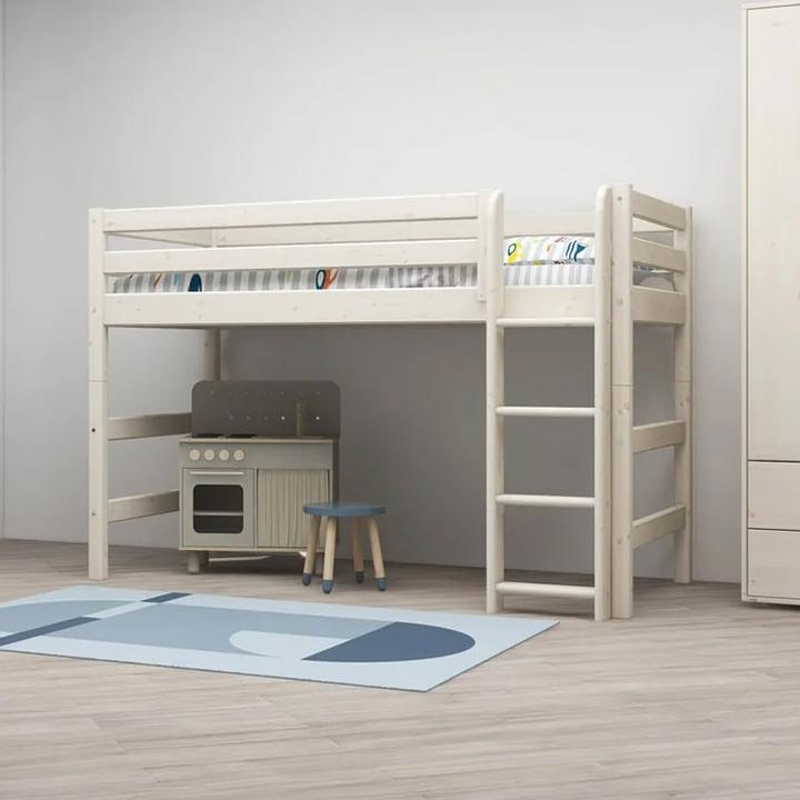 Produktbild Flexa Classic mittelhohes Hochbett mit gerader Leiter 90x200 cm Weiss lasiert (90 x 200 cm)