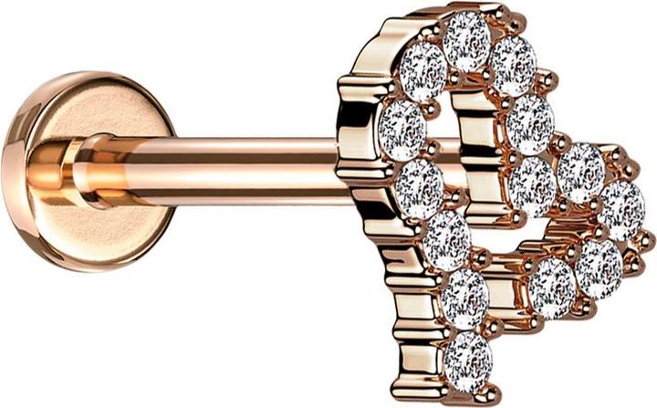 Immagine prodotto Star Piercing Micro Labret filo interno oro rosa cuore cristalli argento (Acciaio chirurgico 316L, Ottone)