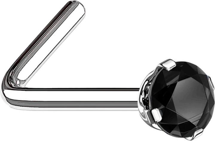Produktbild Star Piercing Nasenstecker gewinkelt silber runder Kristall schwarz gefasst (Chirurgenstahl 316L)