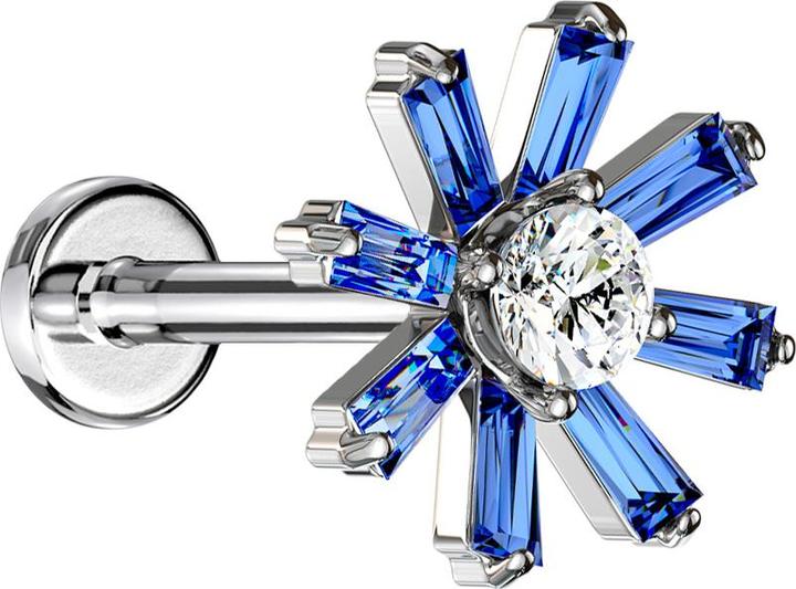 Immagine prodotto Star Piercing Micro Labret filo interno argento cristallo fiore blu scuro (Ottone, Acciaio chirurgico 316L)