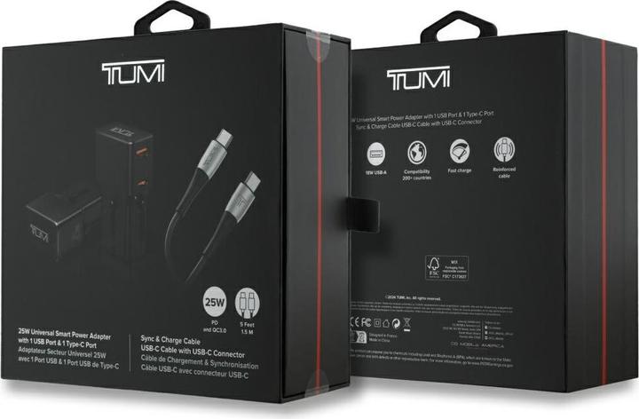 Actual product image Tumi Power Charger Travel Adapter 25W USB-C / USB-A + Cable USB-C/USB-C black