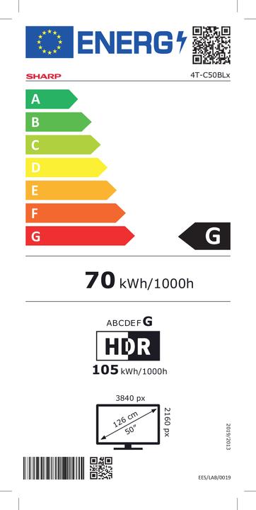 Energy Label Sharp 50BL2EA (50", BL2EF, LCD, 4K, 2019)