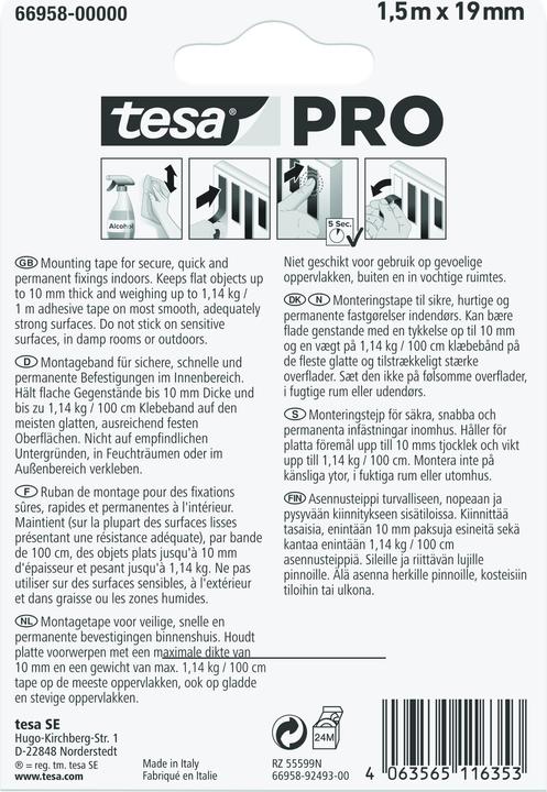 Produktbild tesa PRO Mounting UNIVERSAL Montageband, doppelseitig, selbstklebend (19 mm)
