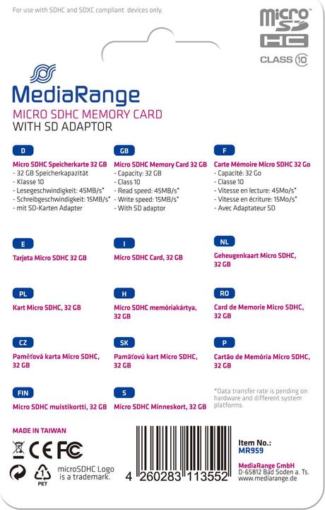 Actual product image MediaRange MR959 (32 GB, microSDHC, U1)