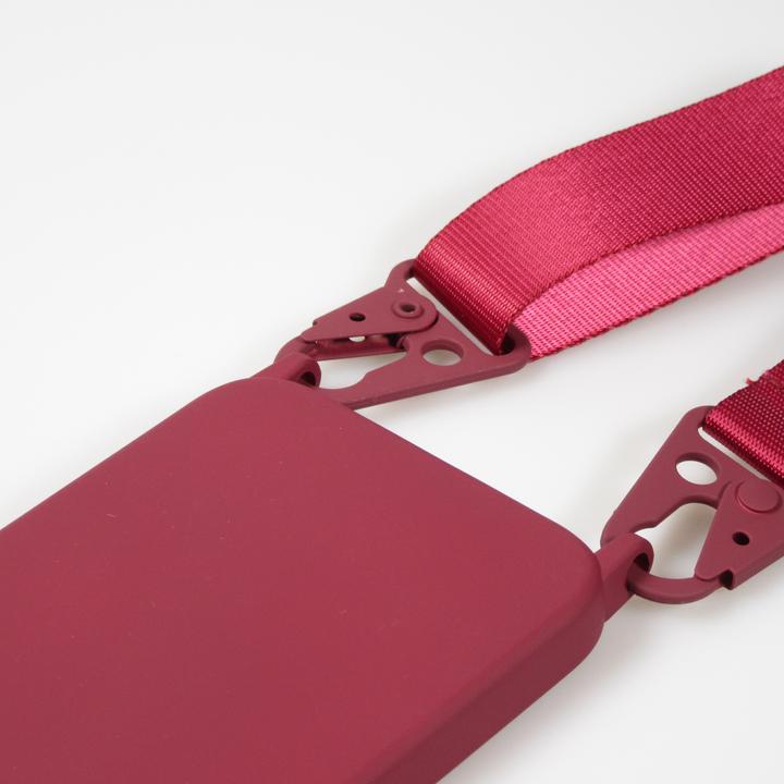 Immagine prodotto PhoneLook Cover in silicone opaco con tracolla e moschettone in metallo Burgundi (Apple iPhone 14)