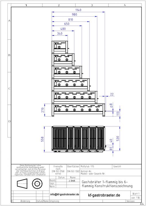 Produktbild ChattenGlut Gasbräter 6-flammig mit Einzelne Edelstahlstäbe als Rost (27 kW)
