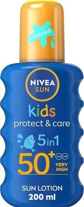 Produktbild NIVEA Sun Kids Protect & Care SPF 50+ Coloured Spray 200ml Sunscreen Moisturizing Spray (Sonnenspray, SPF 50+, 200 ml)