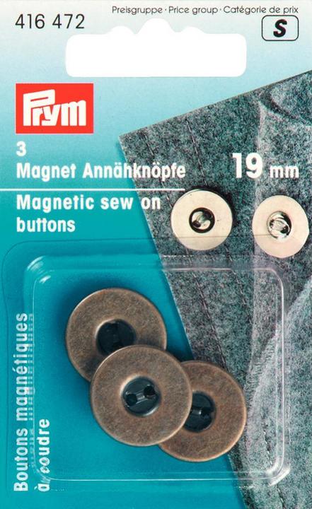 Produktbild Prym Magnet-Annähknopf, altmessing 19 mm, Karte 3 Stk.