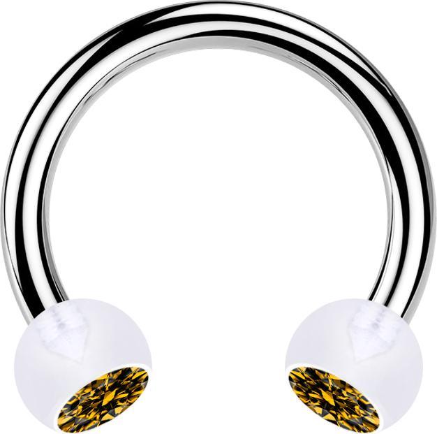 Produktbild Star Piercing Circular Barbell silber mit zwei Kugeln transparent Kristall topaz (ohne Messing, Bioflex, Chirurgenstahl 316L)