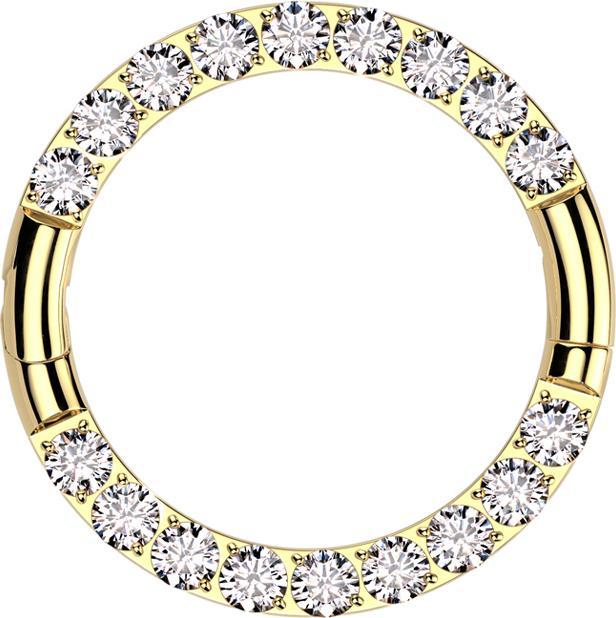 Star Piercing Micro Segmentring klappbar vergoldet front Kristalle silber zwei Unterbrüche (ohne Messing, Titan G23)
