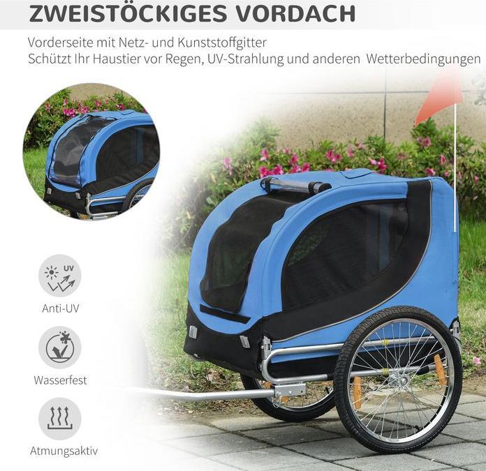 Image du produit Swisshandel24 Remorque pour chien Remorque pour vélo Transporteur pour chien Remorque pour vélo Bleu+Noir 130 x