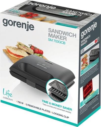 Actual product image Gorenje SM703GCB Sandwich maker, Power 700 W, Black
